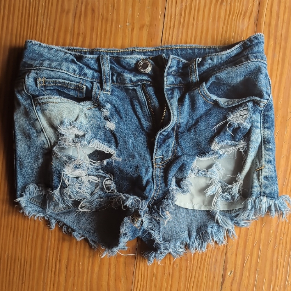 American Eagle Outfitters Blue Distressed Jean Shorts